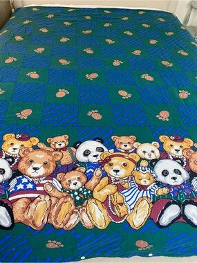 Teddy Bear Print 1990s Flannel Duvet cover Twin